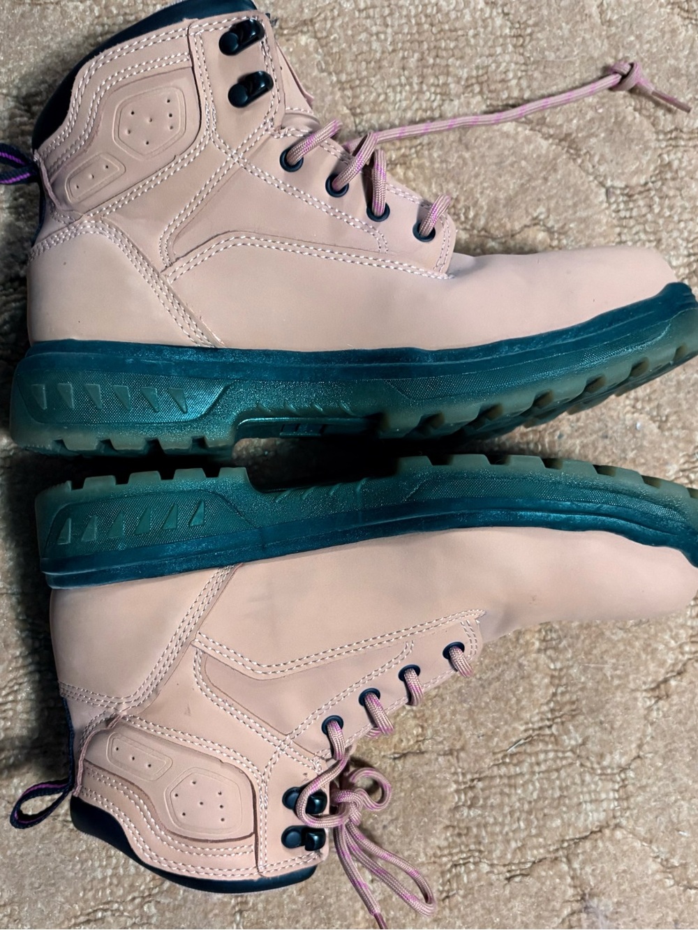 Brahma Blush Pink Lace-Up Women's Boots with Teal-Green Soles